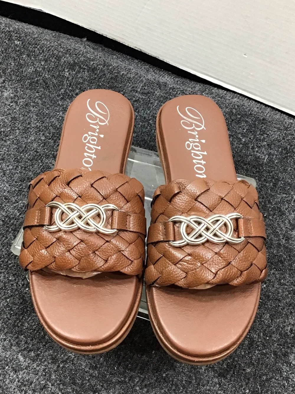 Brighton Cate Tan Braided Leather Slide Mules with Silver Knot accent 7